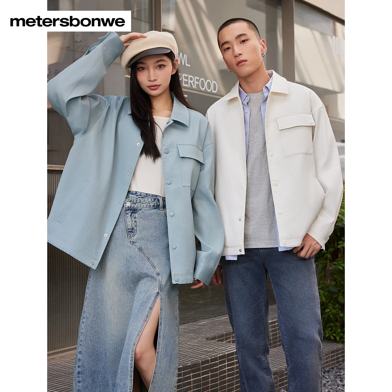 

Metersbonwe-Men Women's Lapel Shirt Drop Shoulder Jacket Solid Color Fashion Adjustment Hem All Match Coat Spring Autumn