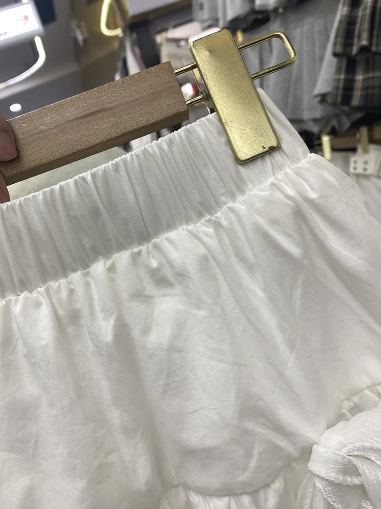 Dophee Original Design Bandage Bow White Puffy Skirt New Spring Summer Spice Girls Flower Bud Skirt Elastic Waist Mini Skirt