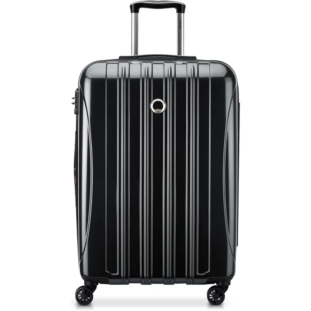 Medium 24 Inch Expandable Hardside Spinner Luggage with Aero Design in Black, Ideal for Travel and Checked Luggage