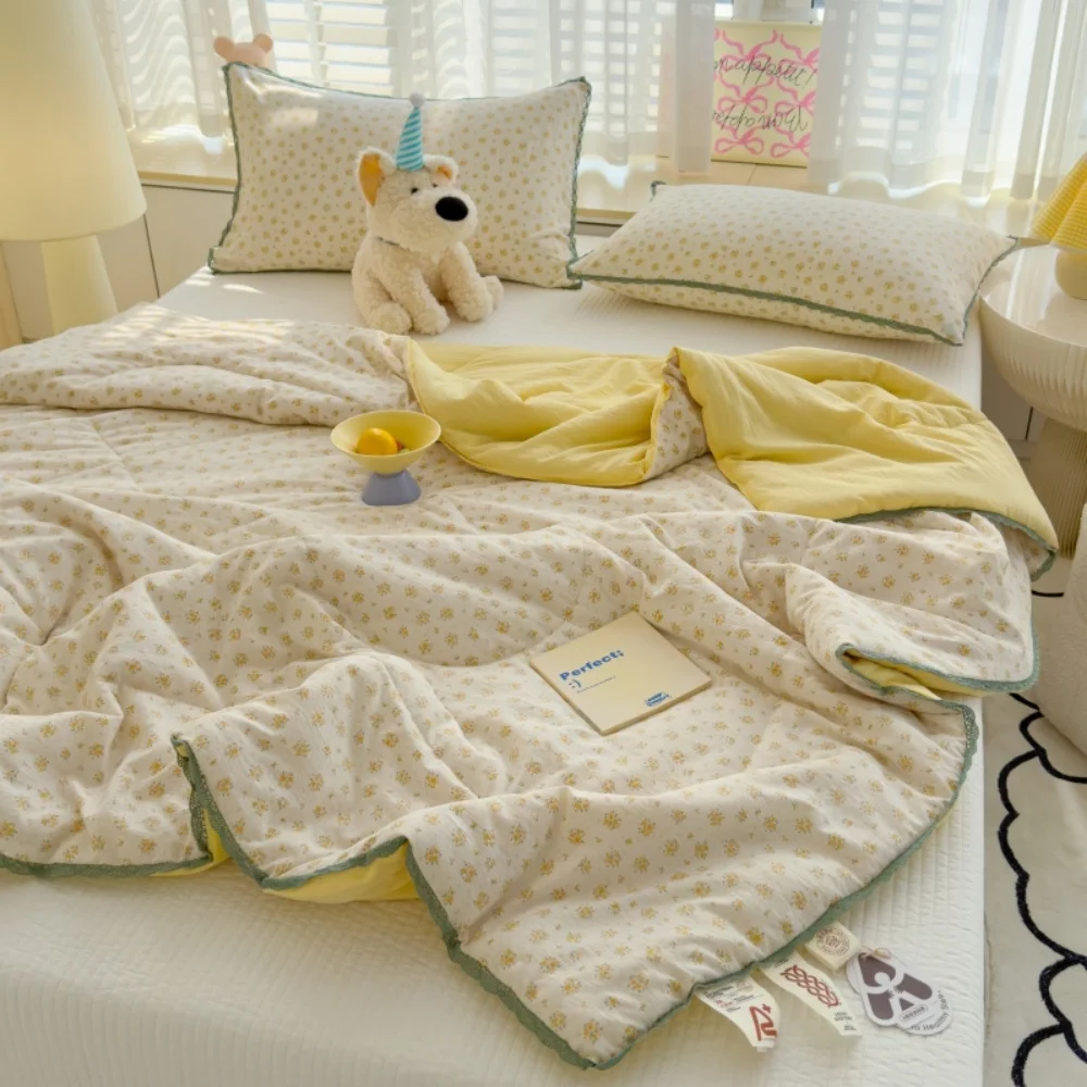

A-Class Double Layer Non-Cotton Summer Quilt Soft Air Conditioning Cooling for Student Dormitory Single/Double Person Thin Quilt