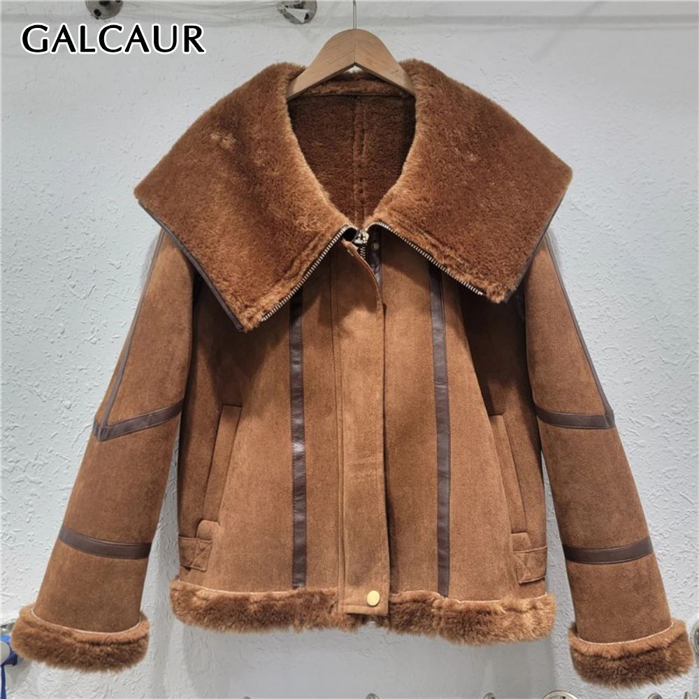 

GALCAUR коричневая уличная куртка со сращенными карманами, женская свободная куртка с лацканами и длинными рукавами в стиле ретро, базовые женские куртки, осенний модный стиль