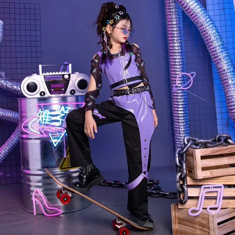 Conjunto de tres piezas de ropa fresca de baile de Jazz para niños, puesta en escena de moda para niñas, ropa de baile callejero para niños