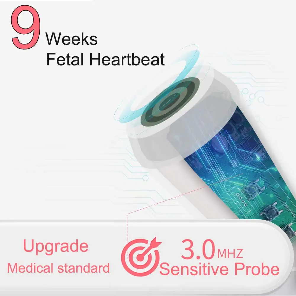 Ultrasonido Fetal Doppler 3,0 MHz, Monitor de sonido de bebé Angelsound, datos de latido del corazón del bebé embarazada, tecnología DSP