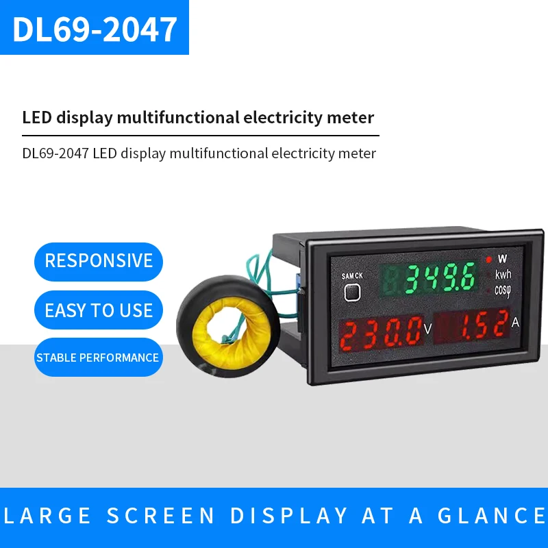 1pcs DL69-2047 AC 220V 100A voltage current Watt power meter Digital Display LED Ammeter Voltmeter power factor table