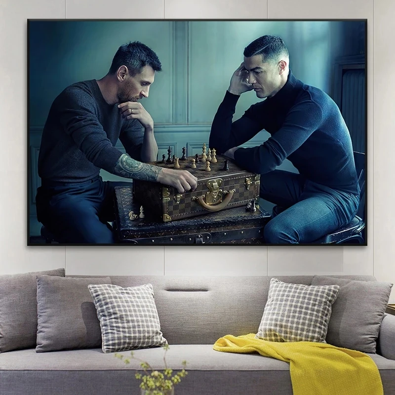 Soccer Superstar Play Chess Posters Portugal Argentina Football Legend Canvas Painting Picture HD Print Wall Art Boy Room Decor