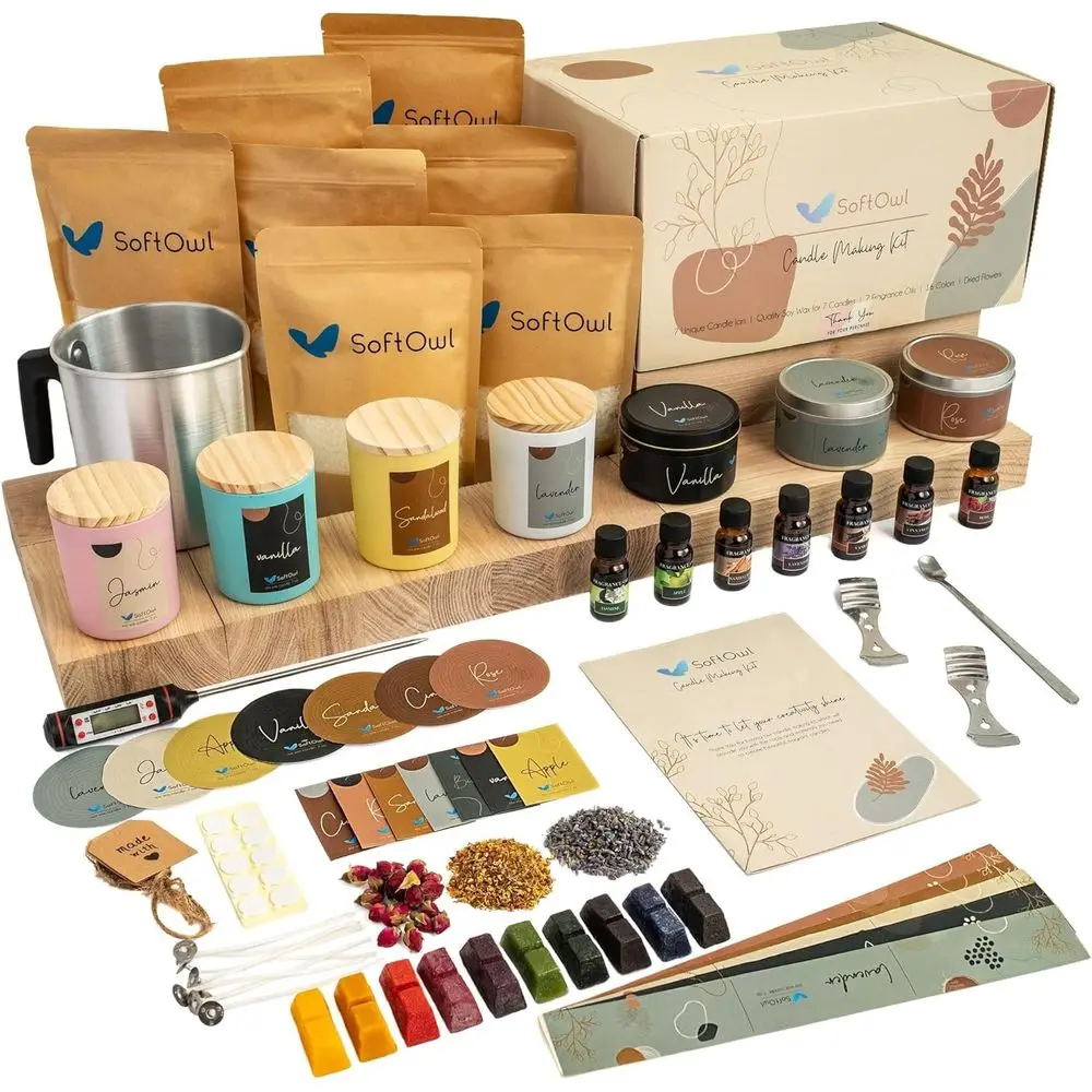 Complete Soy Wax Candle Making Kit - 7oz Jars, 7 Scents, Dyes, and Accessories for DIY Scented Candles