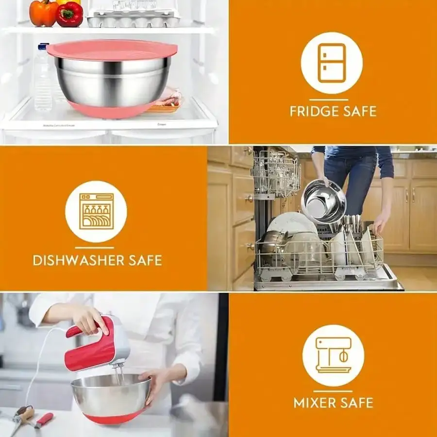 1,5-7Qt 7-teiliges Rührschüssel-Set: Luftdichte HIHEGD-Deckel, rutschfeste Silikonunterseite aus Edelstahl