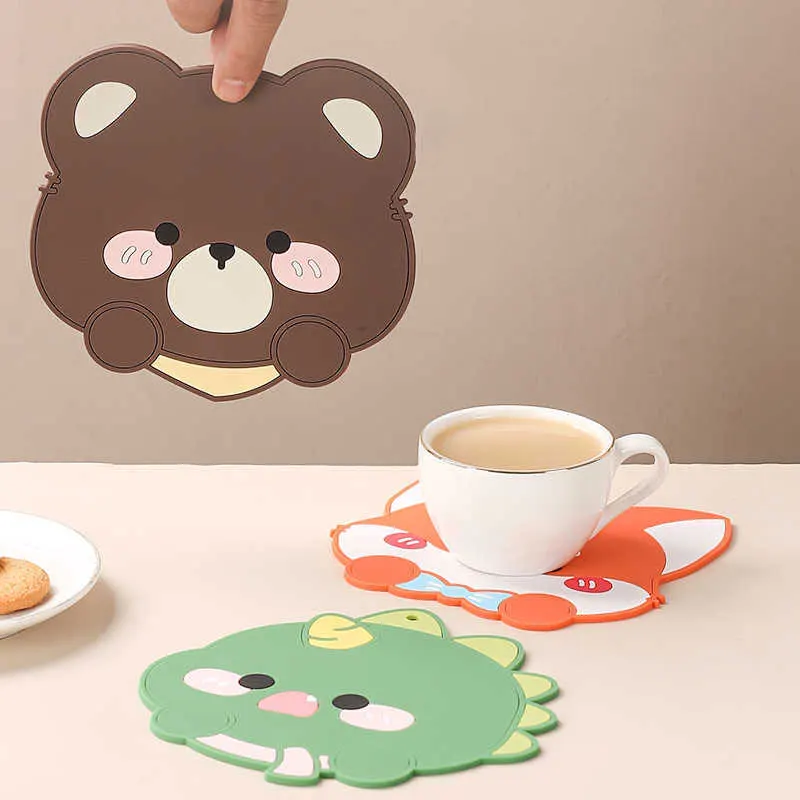 

Cartoon Coasters Cute Silicone Non-slip Heat Insulation Small Dinosaur Waterproof Table Protector Kitchen Items Accessories