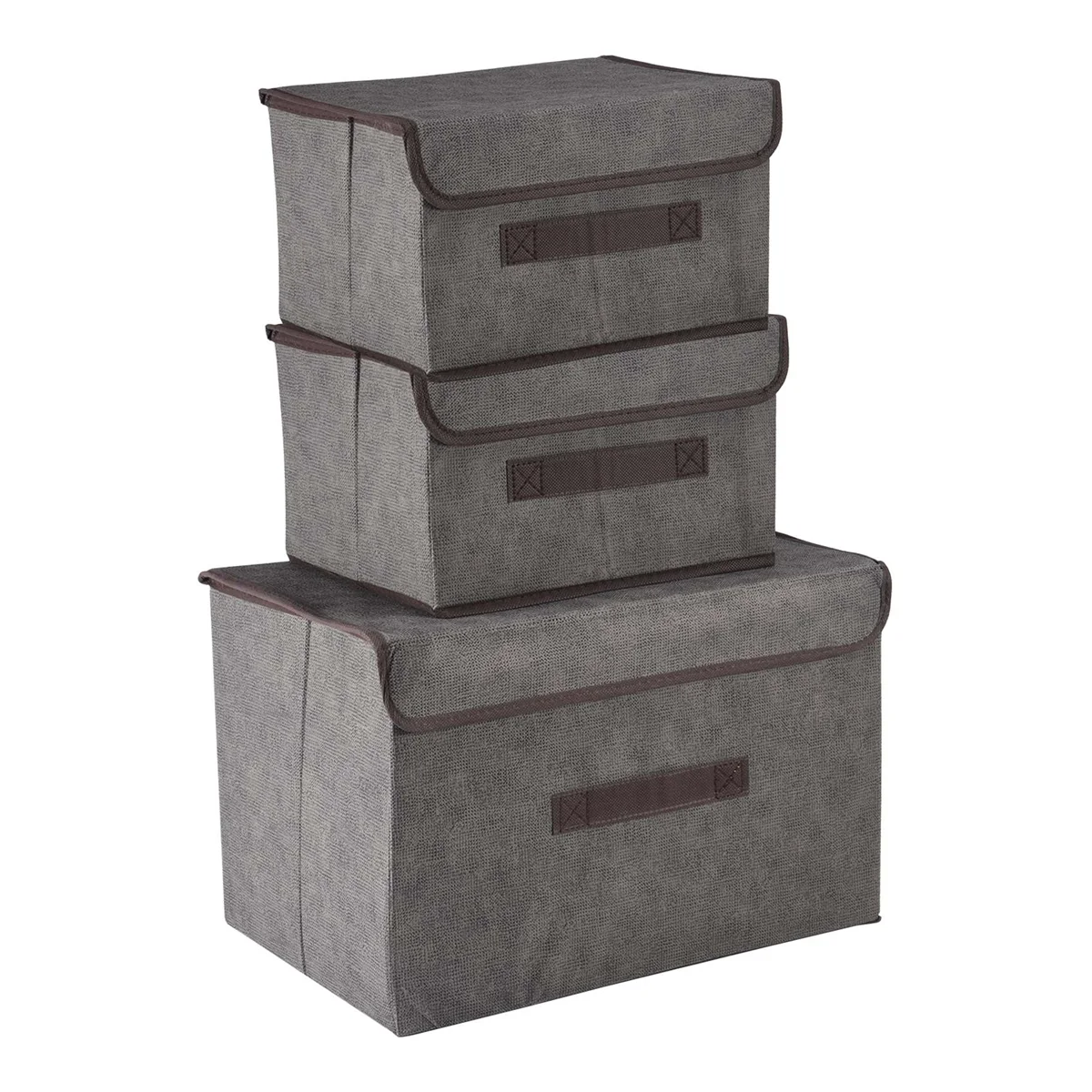 Cajas de almacenamiento plegables con tapas, cesta organizadora de tela para armario, estante, color gris, 3 paquetes