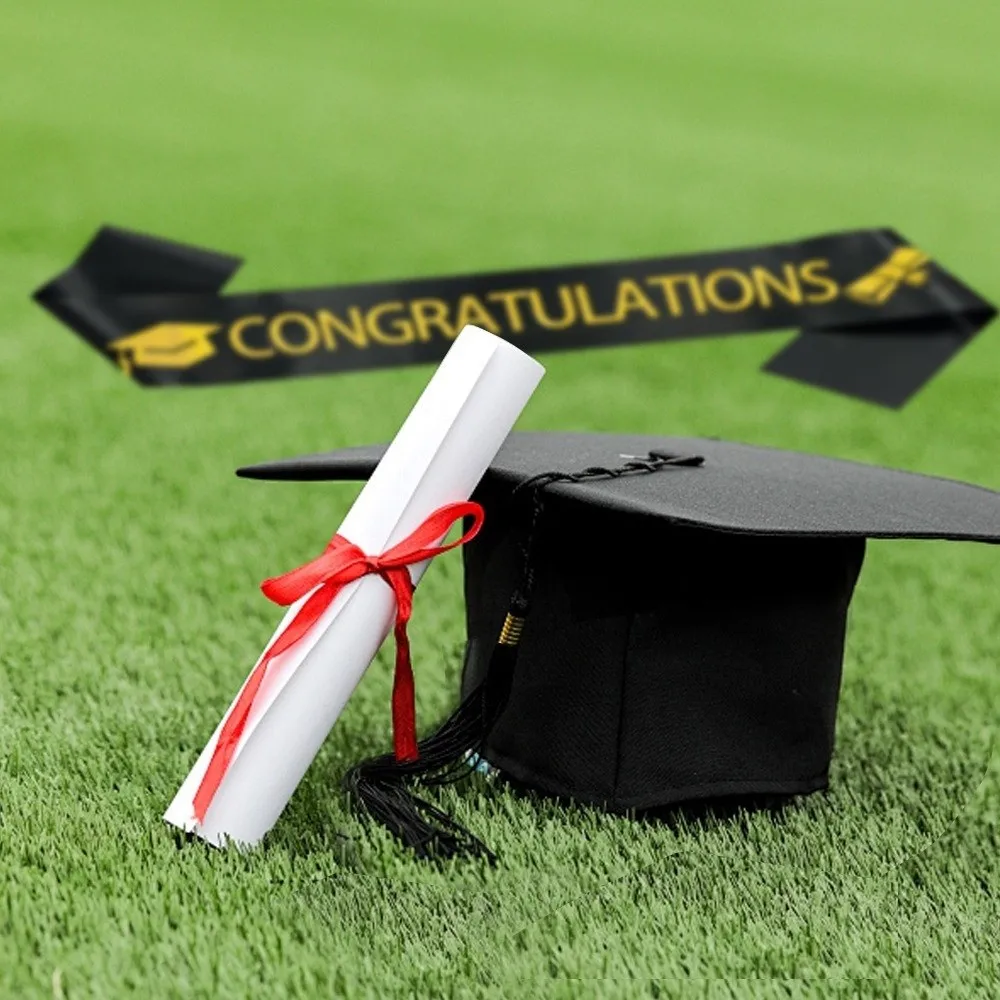 Black Golden Graduation Set Badge With Tassel Tassel Bachelor Cap Class of 2026 Plain Cloth Satin Graduation Shoulder Strap