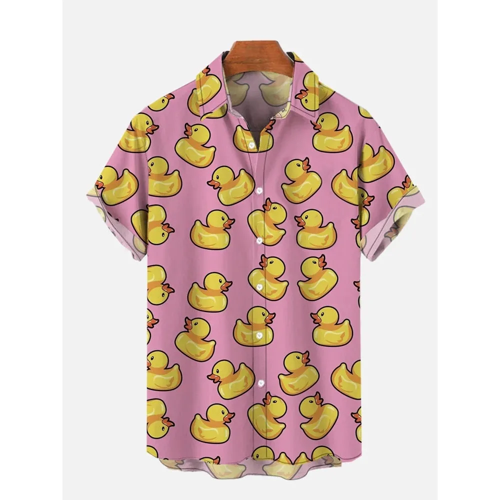 Unisex Men's Cosplay Shirts 3D Prints Splicing Cartoon Cute Duck Printing Short Sleeve Shirt Fashion Hawaiian Shirts For Men
