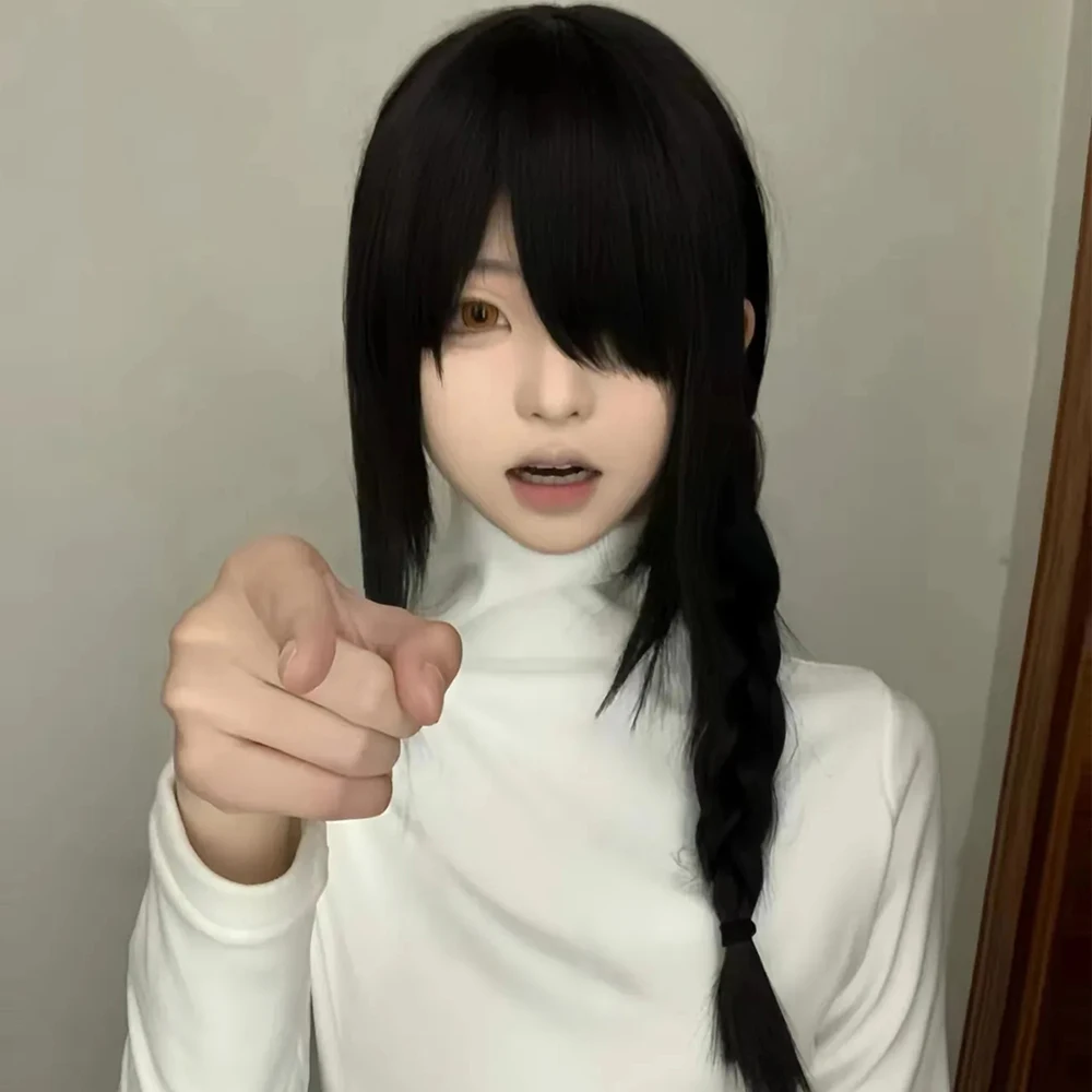 Anime motosserra homem tayuta cosplay peruca feminina lolita preto cabelo longo resistente ao calor perucas sintéticas halloween carnaval prop