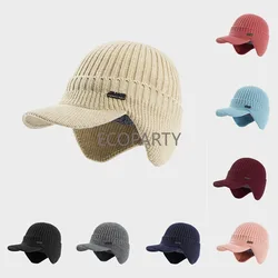 Winter Unisex Fleece Padded Warm Knit Hat Outdoor Riding Hiking Earflap Hats Casual Peaked Cap Sunhat Headwear for Men and Women