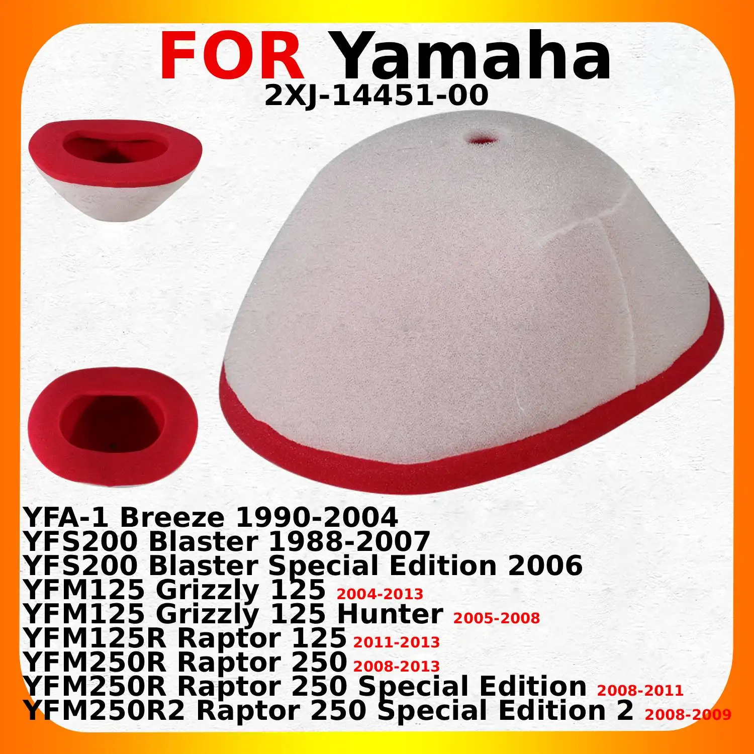 Nuevo filtro de aire para Yamaha YFM125 Grizzly 125 Hunter YFM125R Raptor YFM250R 250 Edición especial YFA-1 Blaster YFS200 2XJ-14451-00