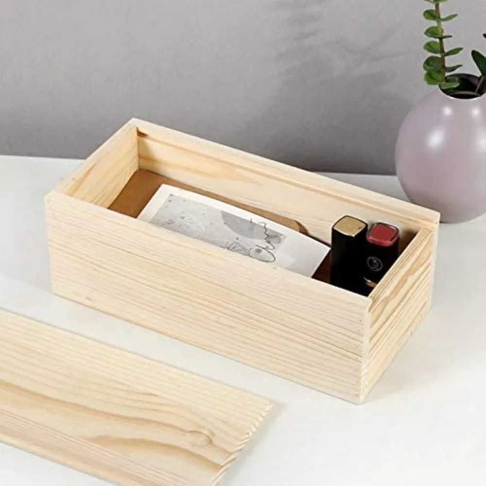 

Collection Slid Top Pine Pull-out Box Blank Log Drawer Wood Storage Box Durable Natural Case Sliding Cover Wooden Box DIY Case