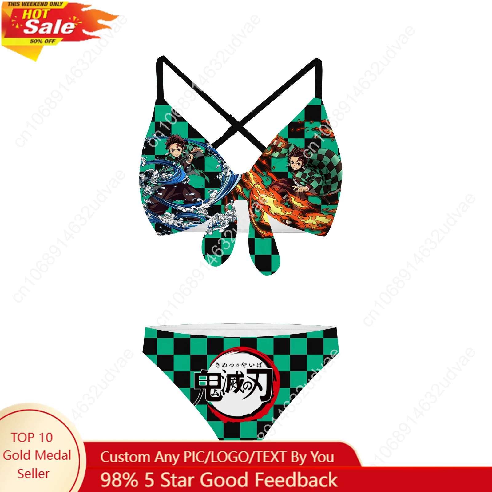 

Demon Slayer Kimetsu No Yaiba Bathing Suits Cross Strap Suspenders Swimsuits Womens Personalized Bikini Customized Beachwear