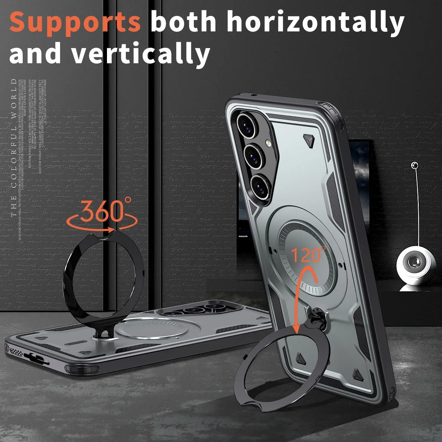 For Samsung Galaxy A27, Rotating Magnetic Stand Phone Case, Matte Full Cover Lens Protection, Anti-Drop Shockproof Back Cover