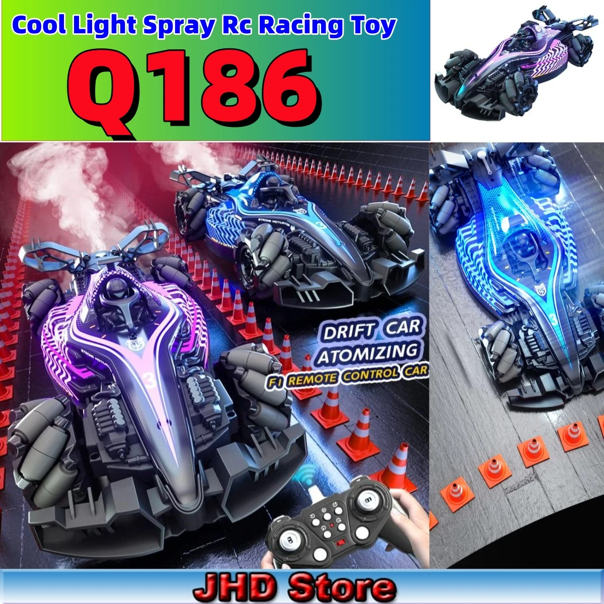 JHD Q186 JJRC Single Control Hand Gesture Double Control Cool Light Spray Rc Racing Toy Remote Control Stunt Car Q186 Toys Gifts