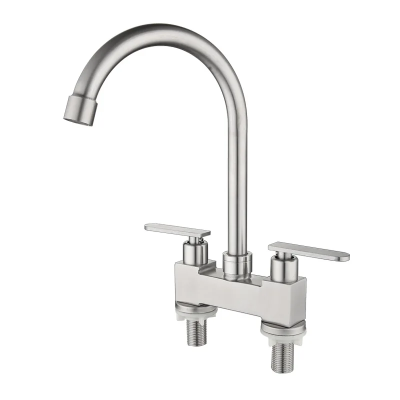 304 Stainless Steel Lead Free Washbasin Faucet Toilet Hot Cold Mixer Tap Double Handle Double Holes Basin Faucet Crane