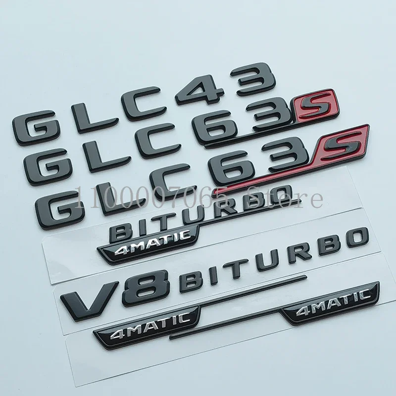 2017 Matte Black Letters GLC43 GLC63 GLC63S V8 Biturbo 4matic+ Emblem for Car Fender Trunk X253 Logo Sticker