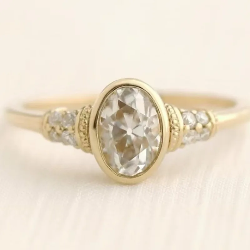 European and American new fashionable retro simple daily versatile egg-shaped white zircon inlaid women's ring
