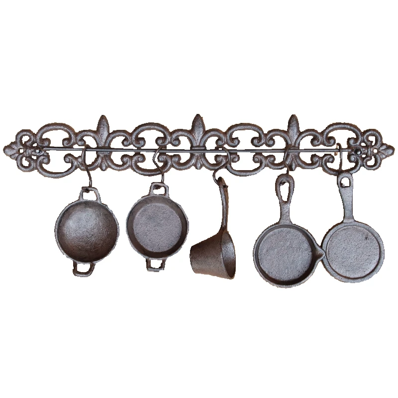 Antique Black Cast Iron Kitchen Cooking Set Of Six Decoration For Home Garden Coffee Bar Wall Countryside Style