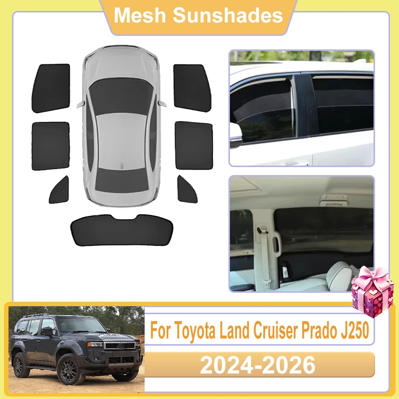 

Солнцезащитная сетка на окна автомобиля для Toyota Land Cruiser Prado J250 (2024, 2025, 2026) – защита от УФ-излучения, сетка-шторка