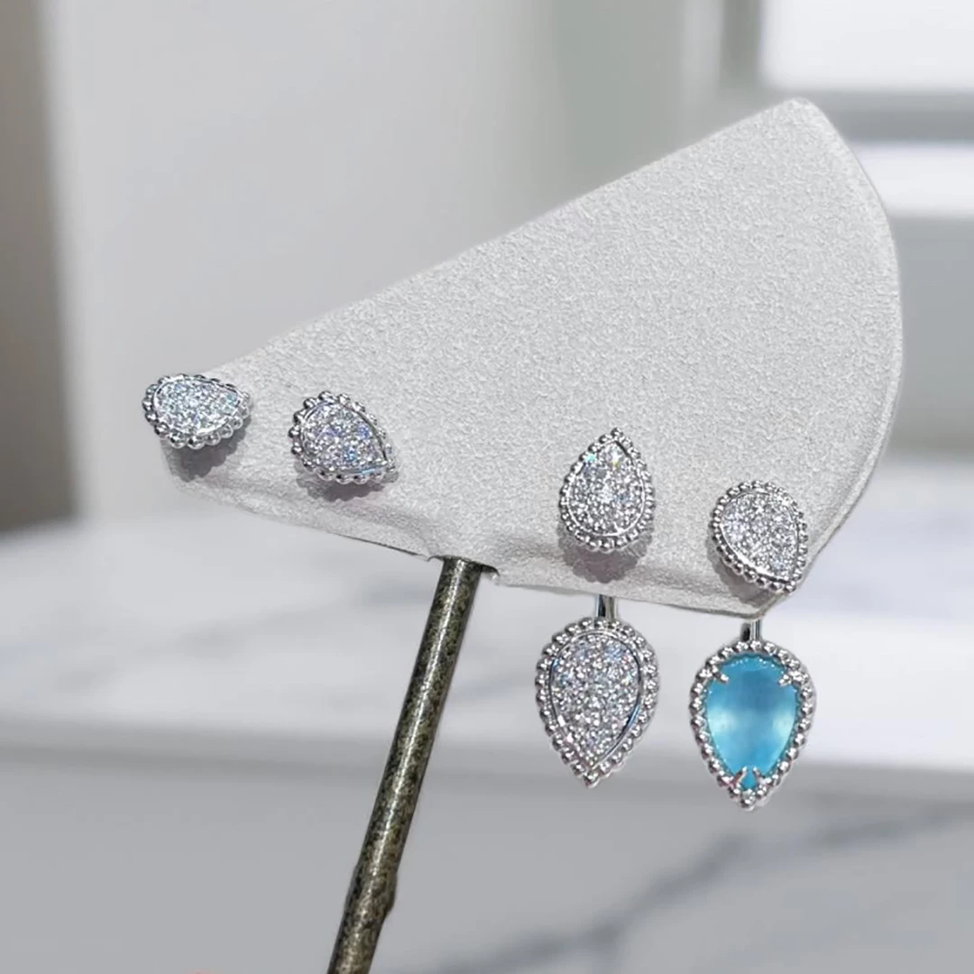 Electroplated 18K Gold Women's Full Diamond Water Droplet Earrings High-End Jewelry