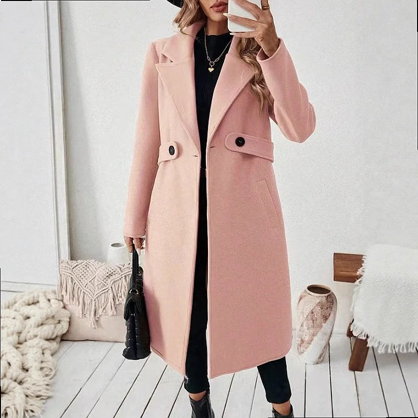 Classic Wool Coat Notch Lapel Double Breasted Overcoat for Women Coats Jackets