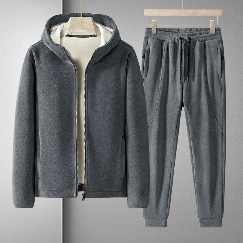 

8XL Мужской спортивный костюм с капюшоном Куртка + брюки Комплект зимней шерстяной флисовой парки Мужские теплые спортивные костюмы Зимний комплект из двух предметов из плотного ягненка