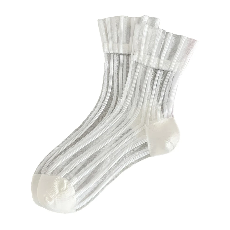 Socken für Frauen Sommer einfarbig süße dünne Socken atmungsaktive Rüschen Mädchen Trends sexy schwarz weiß transparente Socken weiblich weich