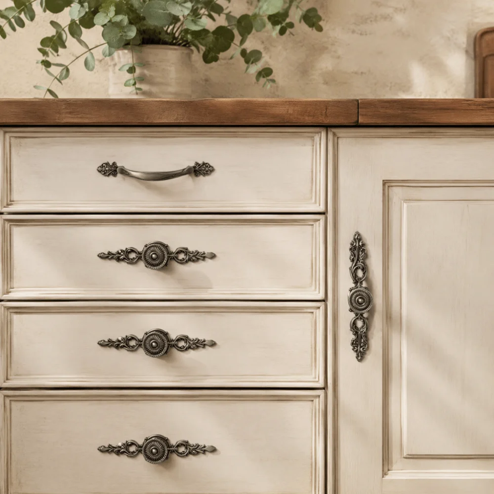 Zinc Alloy Cabinet Handles And Knobs Bronze Finish European Style Drawer Pulls Antique Green Metal Material Wardrobe Door Pulls