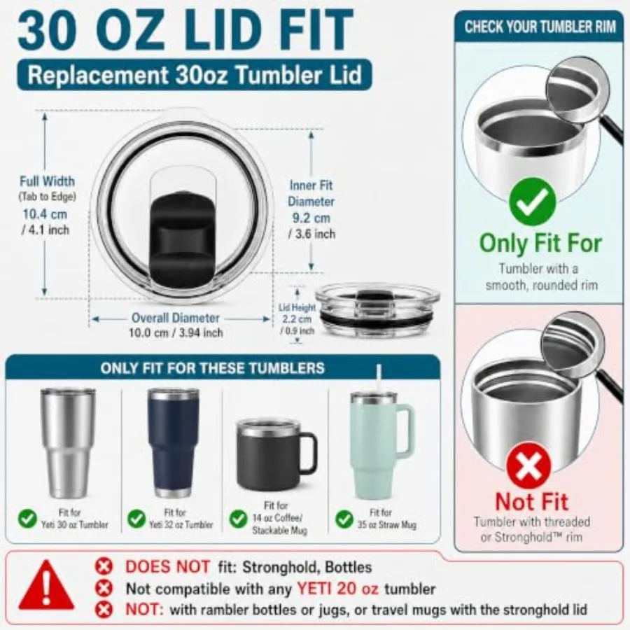 2Pcs 30 oz Replacement Yeti Tumbler Lids, for Yeti 30 oz, 32 oz Tumbler, 14 oz Coffee/Stackable Mug, 35 oz Straw Mug, with Stro
