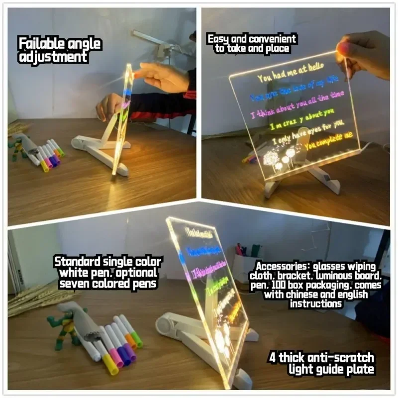 لوحة رسائل أكريليك بإضاءة ليلية LED قابلة للمسح بمنفذ USB للأطفال لوحة رسم DIY لشريط هدايا عيد الميلاد ولوحات الإعلانات #6