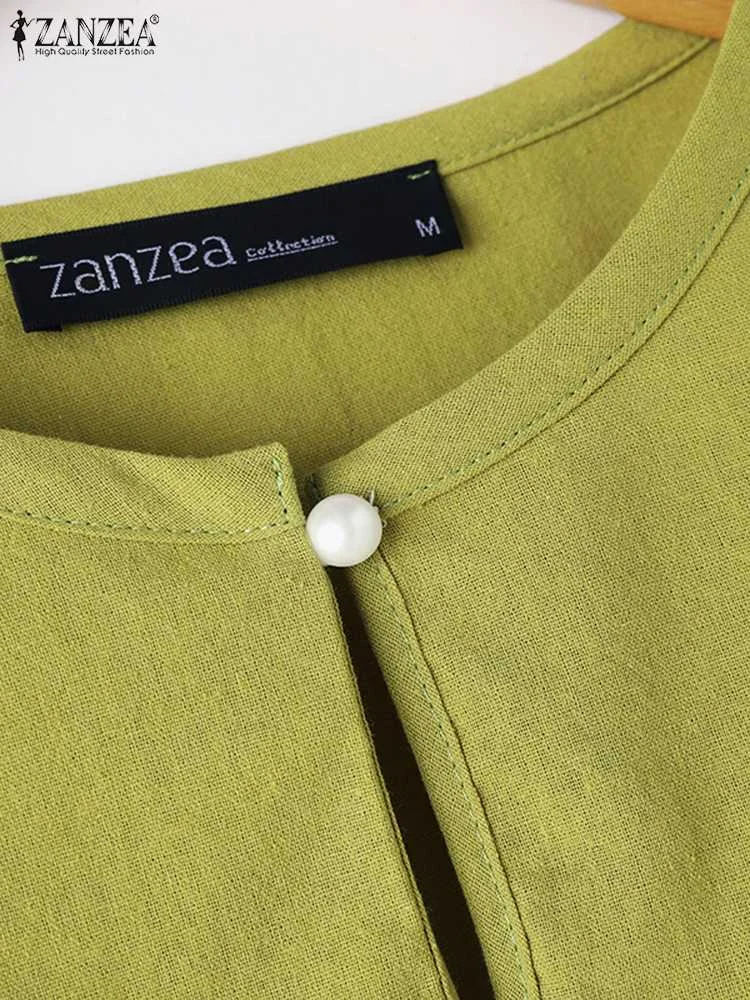 2024 ZANZEA Women Vintage Cotton Tops Summer 3/4 Sleeve Casual Loose Blouse Fashion Solid Work Shirt Female Retro Blusas Chemise