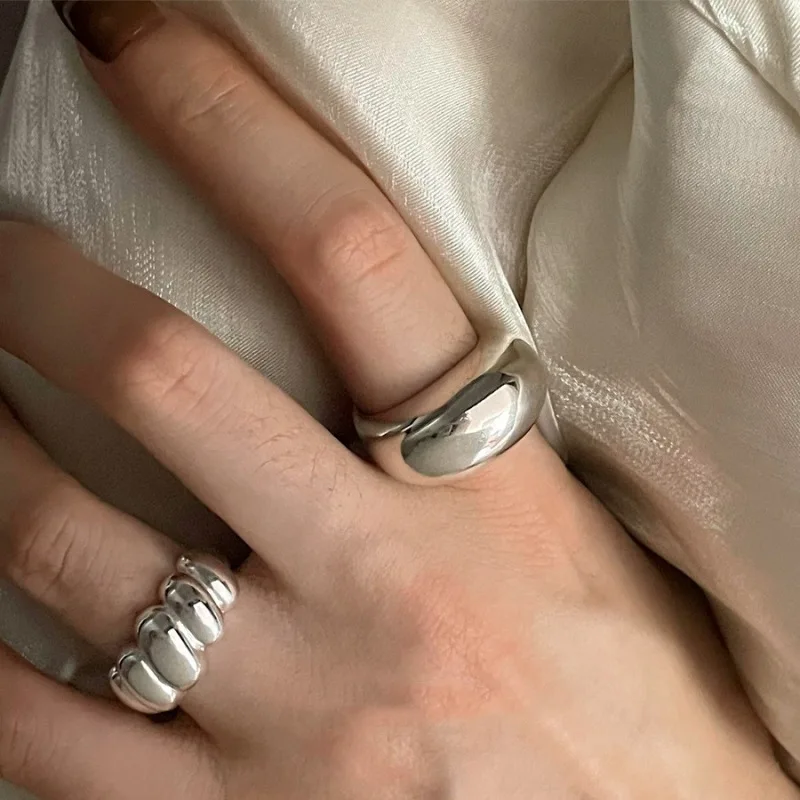 

925 Sterling Silver Bread Geometric Ring Fashionable And Personalized Temperament Open Ring Suitable For Women