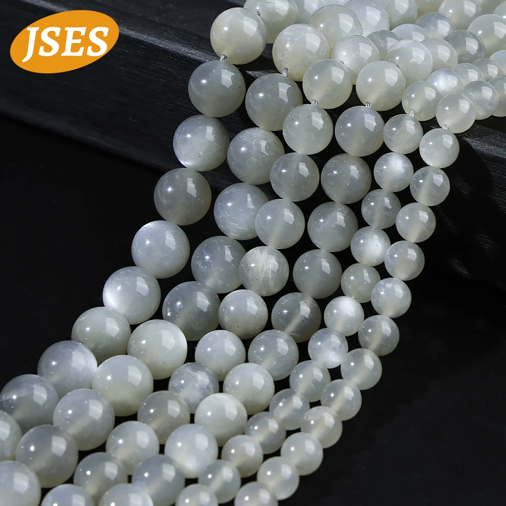 JSES Natural Silver Grey Moonstone Round Loose Spacer Stone Beads for Jewelry Making 6/8/10mm DIY Bracelets Necklace Charms Gift