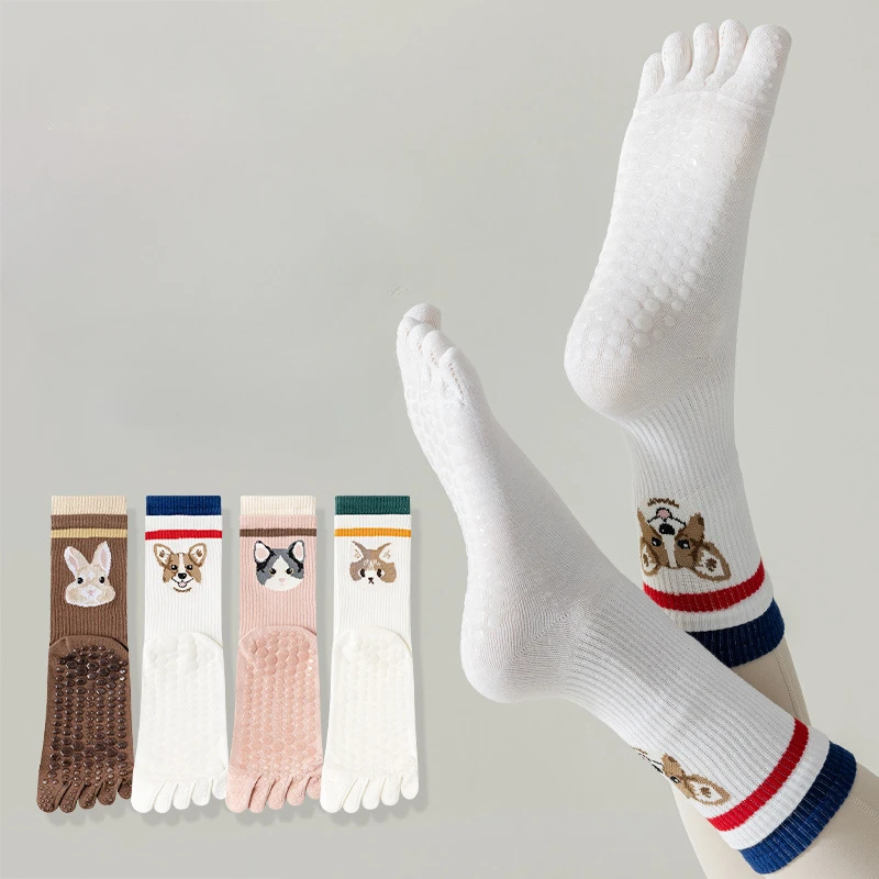 

Silicone Anti-slip Yoga Socks Women Cute Cartoon Indoor Floor Dance Sports Socks Professional Five Toes Cotton Pilates Socks Sox