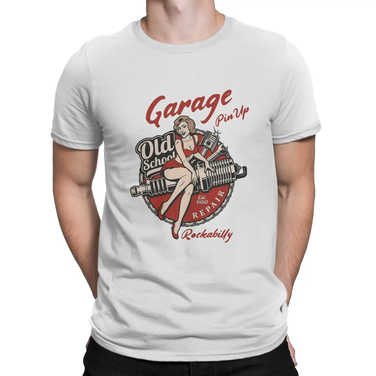 Pin Up Girl Old School Garage Pin Up Girl Essential T Shirt Graphic Men's Tees Summer Clothing Harajuku Crewneck TShirt