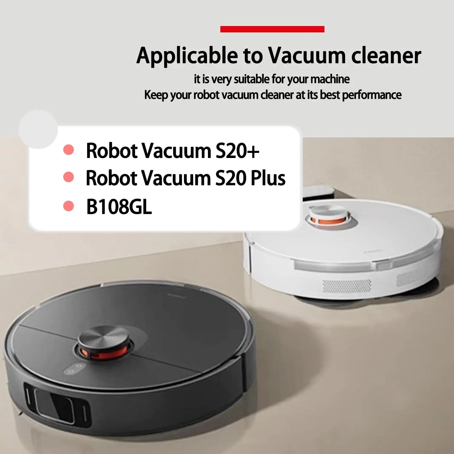 For Xiaomi S20 Plus/S20+/B108GL Robot Vacuum Cleaner Accessories:Main Brush,HEPA Filter,Mop Cloth,Side Brush Replacement Parts