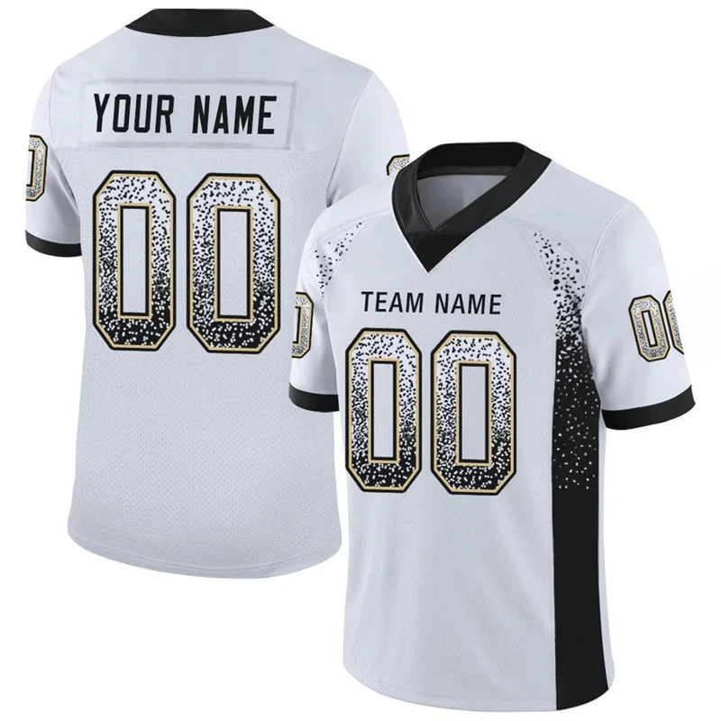 White Color Drift Fashion Football T Shirts For Men Custom Name Team Name Number V Neck Rugby T Shirts Casual Oversized Tees