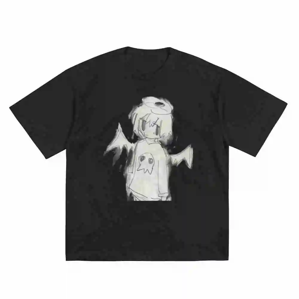 Y2K Grunge 180Gsm Japanese Dark Angel Short Sleeve Tee 100% Cotton T-Shirt