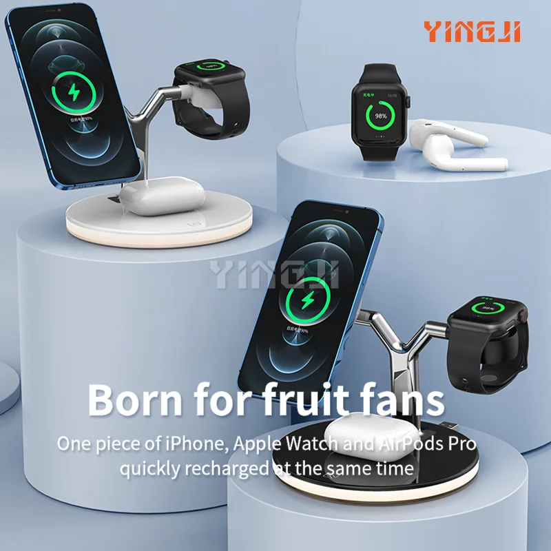 

3 In 1 Practical Magnetic Wireless Charger Mobile Phone Smart Watch Stand Station，fast charging，magnetic suction
