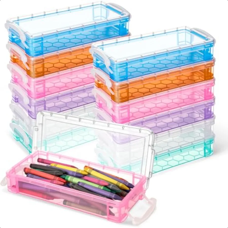 paquete-de-12-cajas-de-lapices-de-plastico-83-×-39-×-16-caja-de-lapices-grande-apilable-estuche-de-lapices-multicolor-con-tapas-de-cierre-a-presion-a-granel-multi
