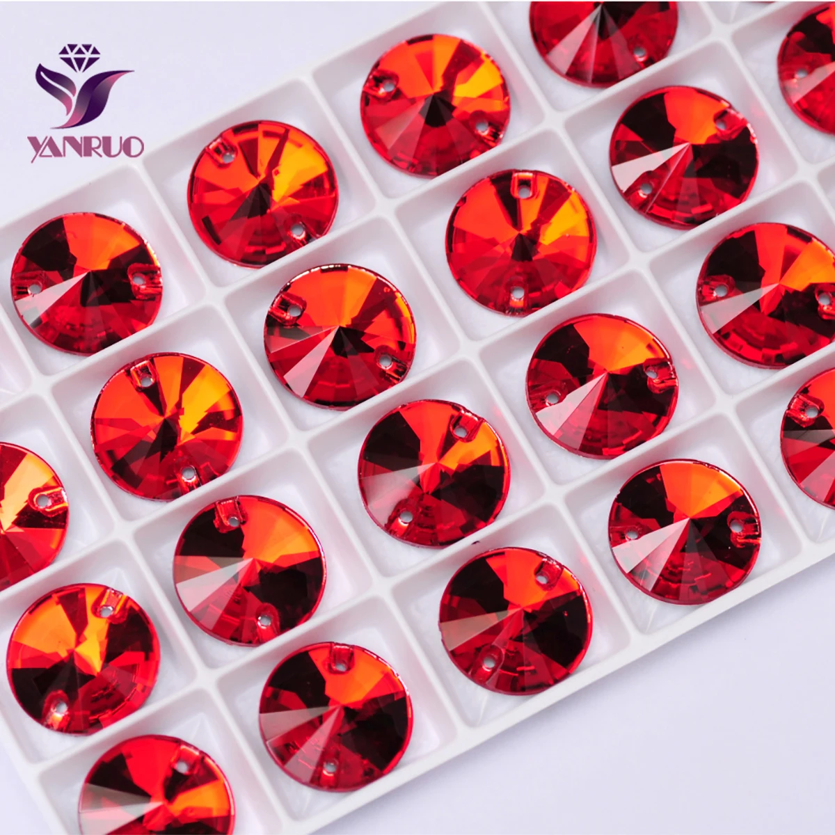 YANRUO 3200 Rivoli Light Siam Crystal Beads Red Glass Rhinestones Flatback Applique Gems Strass For DIY Accessories