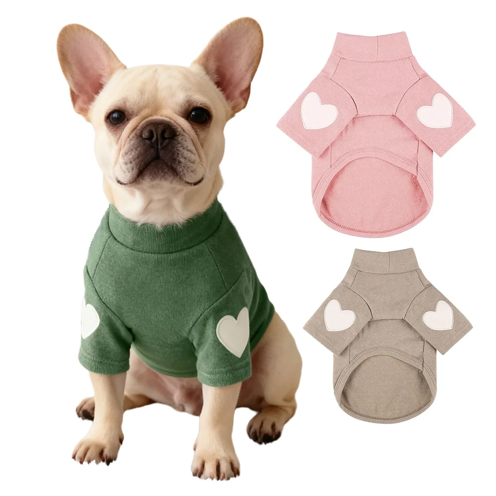 

Love Embroidered Dog Sweatshirt Pet Warm Clothes Teddy Solid Color Bottom Shirt Bichon Soft Pullover Winter Dog Clothes