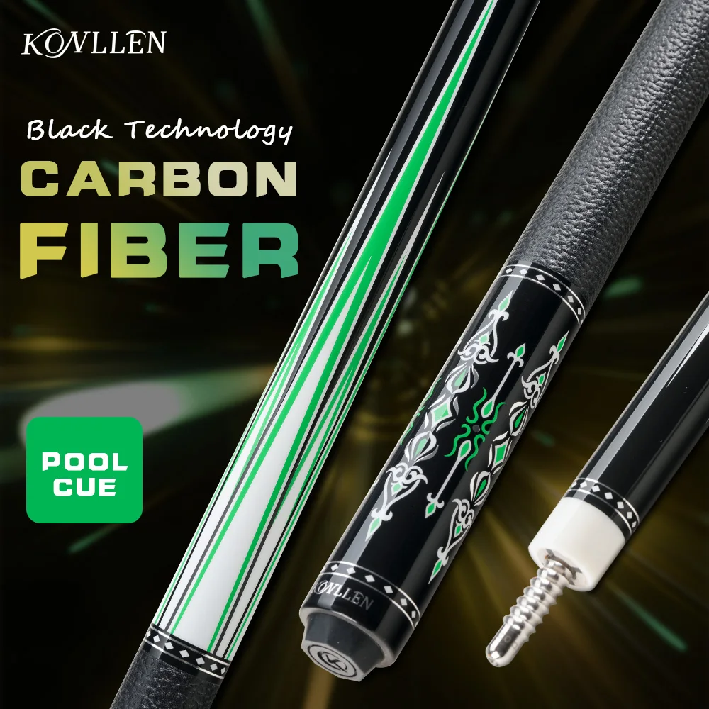 KONLLEN Carbon Fiber Pool Cue 12.5mm Tip 3*8/8 Joint Pin pool stick Professional Taper Low Deflection Billard cue