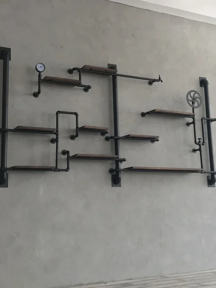 

Industrial wind wrought iron wall water pipe rack restaurant wall decoration baffle bookshelf bar cafe display rack