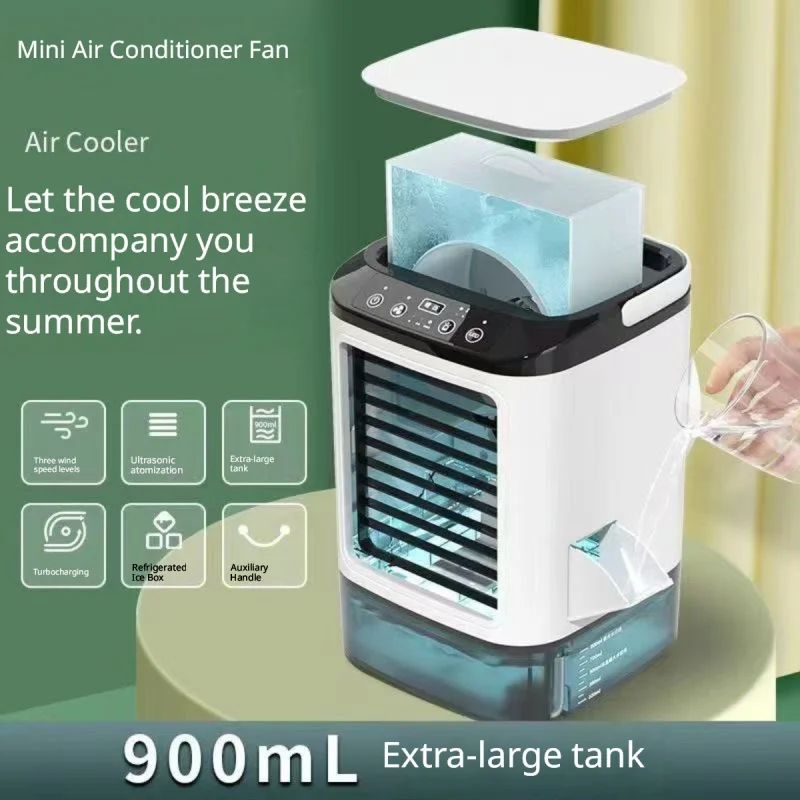 Portable Mini Evaporative Air Cooler with Ice Box, 3 Speed Turbo Cooling Fan, 900ml Large Water Tank Ultrasonic Mist Humidifier view 3