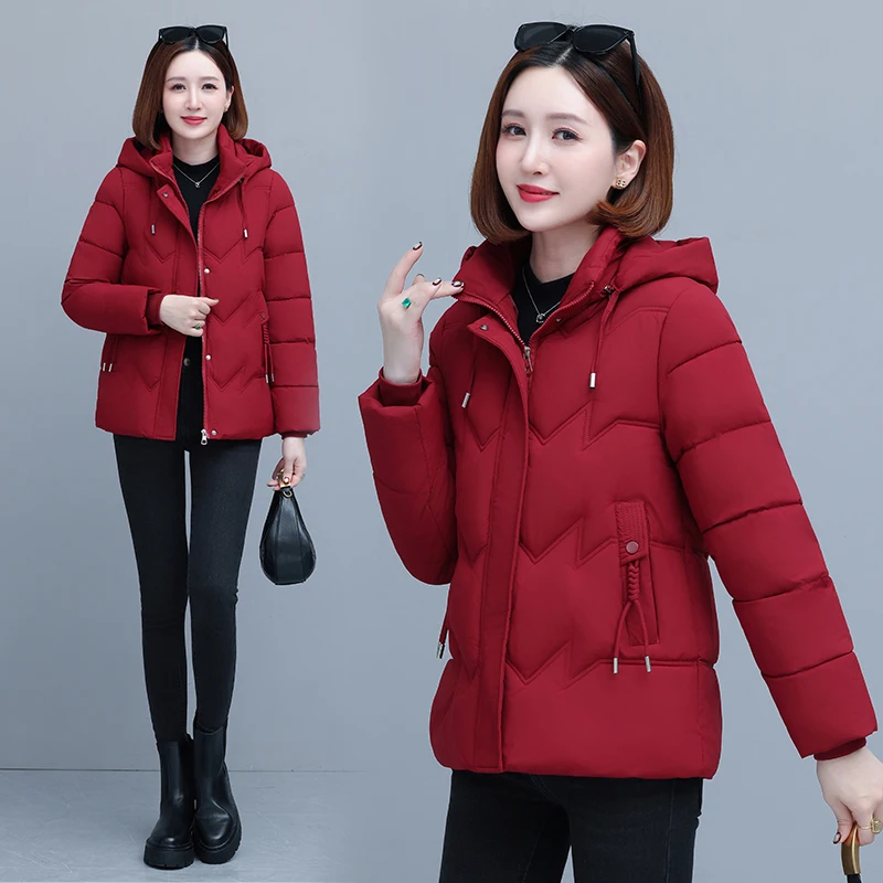 Winter New Women'S Casual Short Down Cotton Jacket Fashion Versatile Middle-Aged And Elderly Hooded Windproof Thick Warm Coat